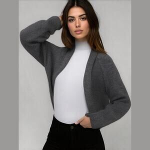 Anthro Lilla P Black Silver Marled Cotton Knit Open Front Sweater Cardigan M